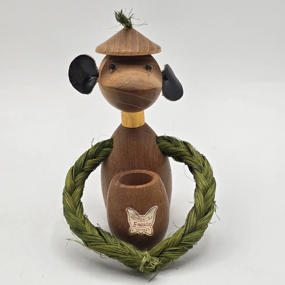 Vintage Monkey‎ Toothpick Holder Wood and Rope ENESCO zoo line
